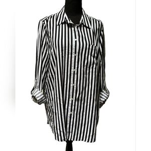 Jane + Delancey Women’s Black White Striped Button Up Shirt Size Xlarge Blouse